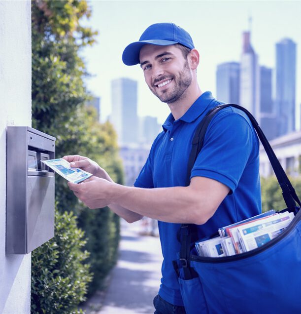 Mann wirft Flyer in Briefkasten